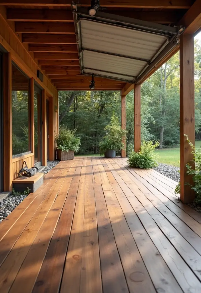 28 Garage Floor Ideas That Balance Durability & Style 16 28 Garage Floor Ideas That Balance Durability & Style - 16. Outdoor Treated Wood Decking