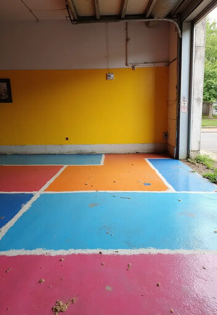 28 Garage Floor Ideas That Balance Durability & Style 17 28 Garage Floor Ideas That Balance Durability & Style - 17. Bright Colored Garage Floors