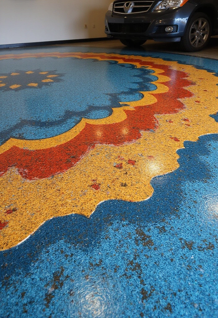 28 Garage Floor Ideas That Balance Durability & Style 18 28 Garage Floor Ideas That Balance Durability & Style - 18. Artistic Epoxy Resin Designs