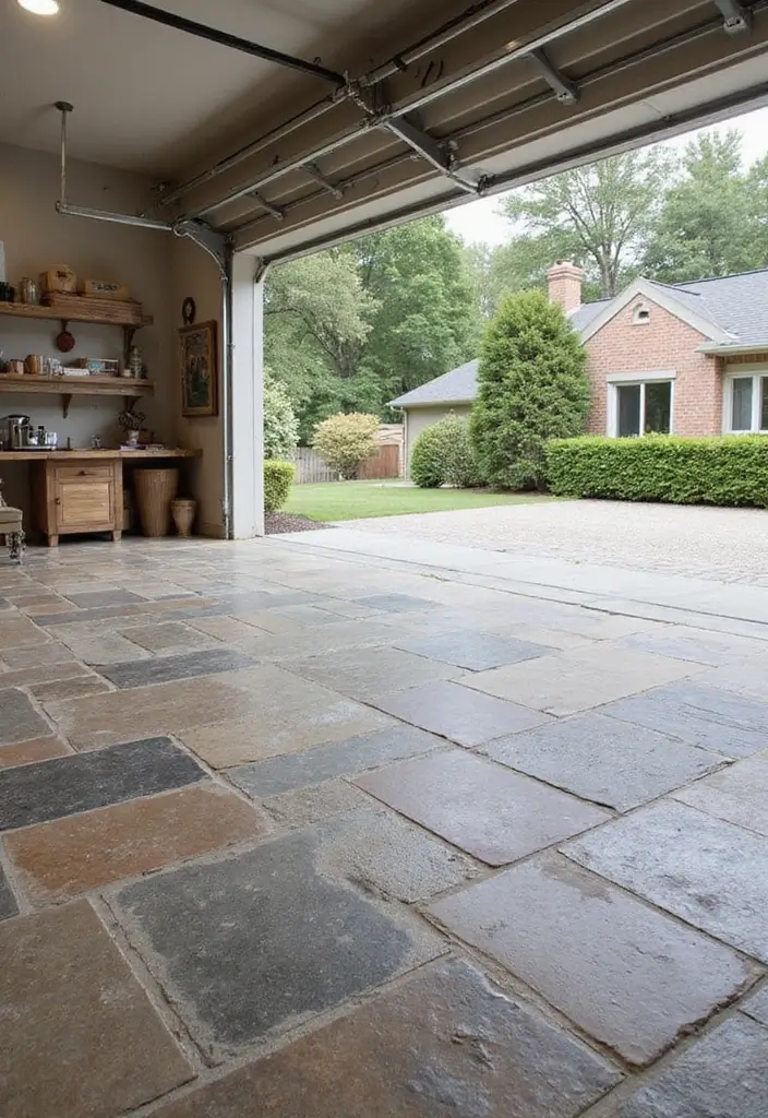 28 Garage Floor Ideas That Balance Durability & Style 5 28 Garage Floor Ideas That Balance Durability & Style - 5. Natural Stone Tiles