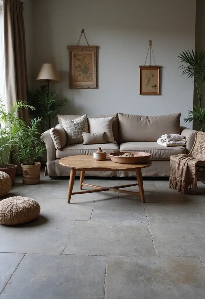 28 Grey Floor Living Room Ideas That Look Sleek & Elegant 12 28 Grey Floor Living Room Ideas That Look Sleek & Elegant - 12. Earthy Tones and Textures