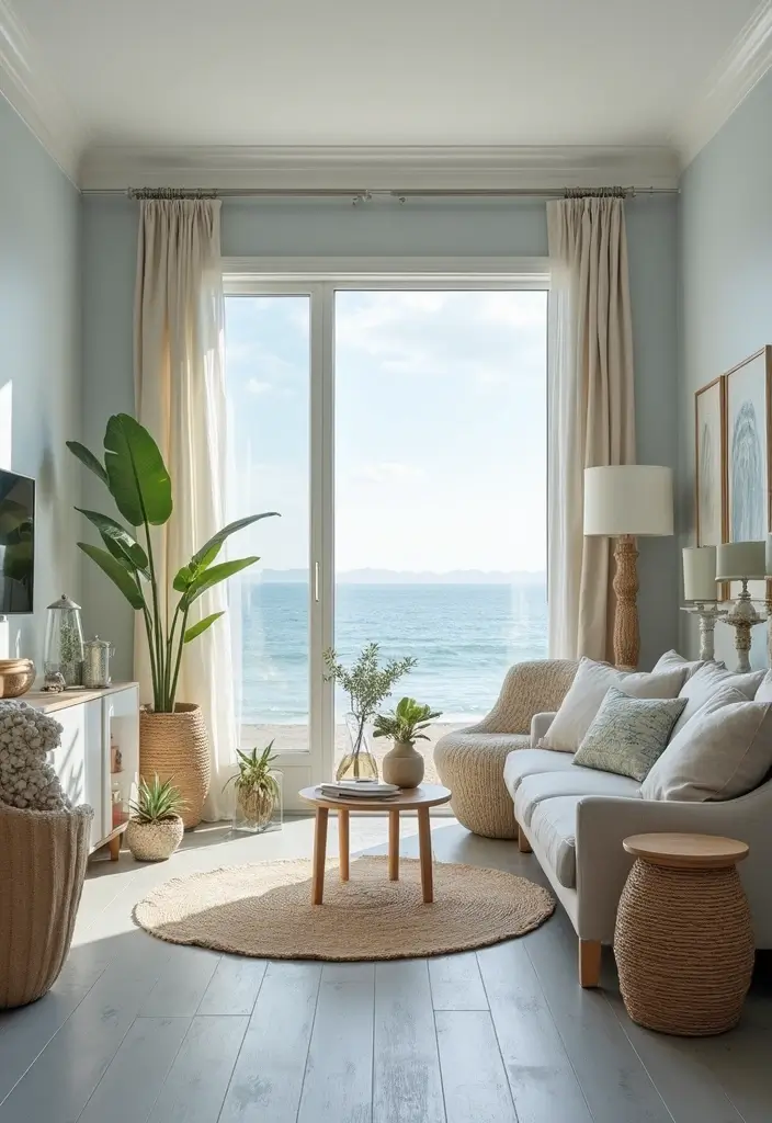 28 Grey Floor Living Room Ideas That Look Sleek & Elegant 14 28 Grey Floor Living Room Ideas That Look Sleek & Elegant - 14. Coastal Calm with Grey Floors