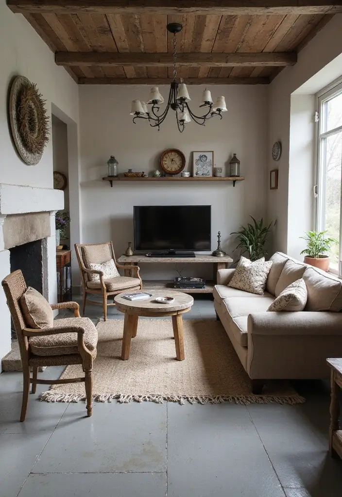 28 Grey Floor Living Room Ideas That Look Sleek & Elegant 16 28 Grey Floor Living Room Ideas That Look Sleek & Elegant - 16. Rustic Chic: Grey Floors with Farmhouse Flair
