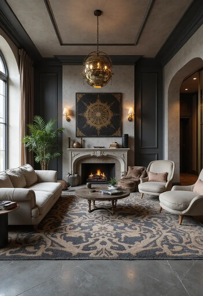 28 Grey Floor Living Room Ideas That Look Sleek & Elegant 17 28 Grey Floor Living Room Ideas That Look Sleek & Elegant - 17. Art Deco Elegance with Grey Floors