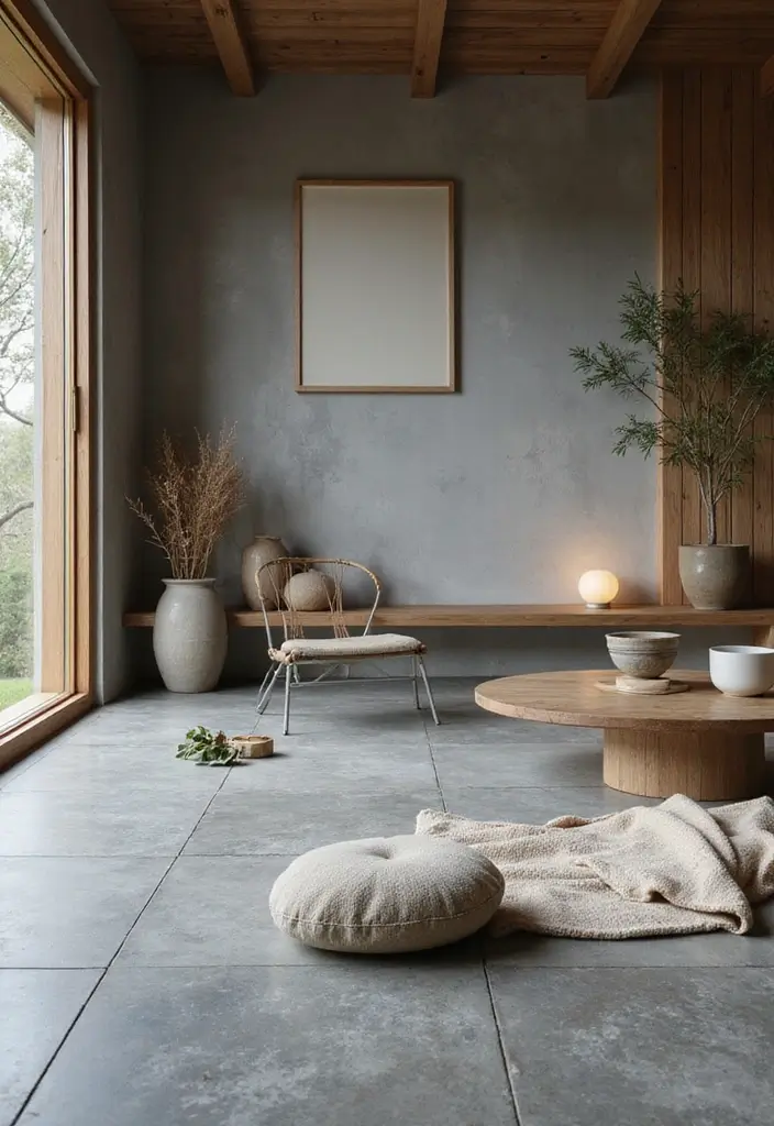 28 Grey Floor Living Room Ideas That Look Sleek & Elegant 19 28 Grey Floor Living Room Ideas That Look Sleek & Elegant - 19. Asian-Inspired Tranquility with Grey Floors