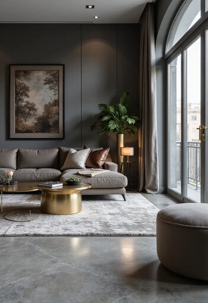 28 Grey Floor Living Room Ideas That Look Sleek & Elegant 21 28 Grey Floor Living Room Ideas That Look Sleek & Elegant - 21. Contemporary Glam with Grey Flooring