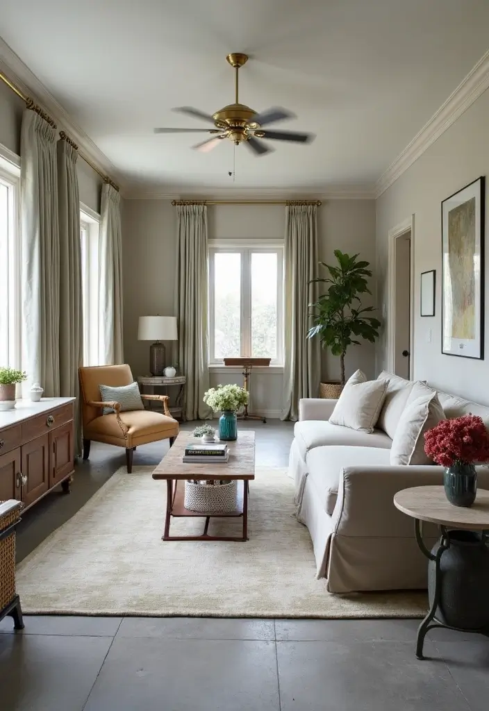 28 Grey Floor Living Room Ideas That Look Sleek & Elegant 22 28 Grey Floor Living Room Ideas That Look Sleek & Elegant - 22. Transitional Style: The Best of Both Worlds