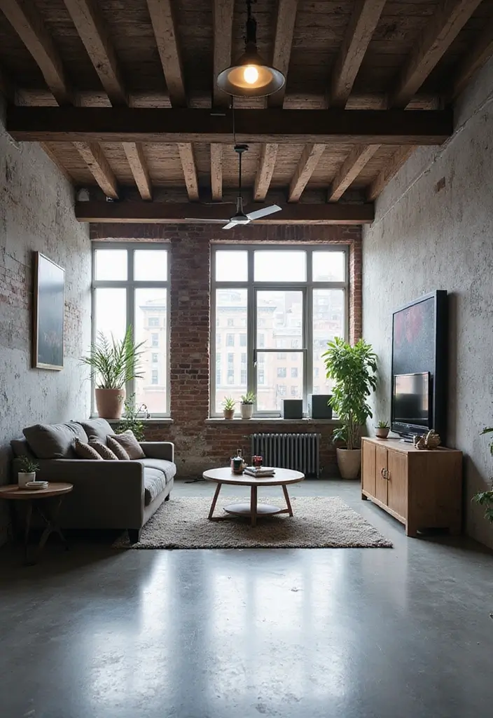 28 Grey Floor Living Room Ideas That Look Sleek & Elegant 23 28 Grey Floor Living Room Ideas That Look Sleek & Elegant - 23. Urban Loft Style with Grey Floors