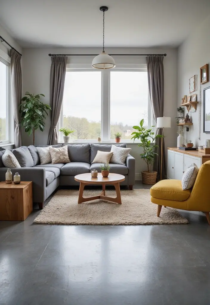 28 Grey Floor Living Room Ideas That Look Sleek & Elegant 24 28 Grey Floor Living Room Ideas That Look Sleek & Elegant - 24. Functional Family Room with Grey Floors