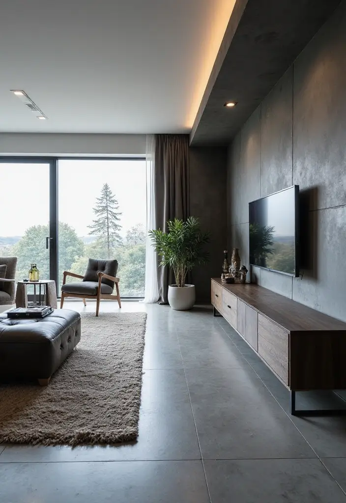 28 Grey Floor Living Room Ideas That Look Sleek & Elegant 26 28 Grey Floor Living Room Ideas That Look Sleek & Elegant - 26. High Tech Meets High Style with Grey Floors