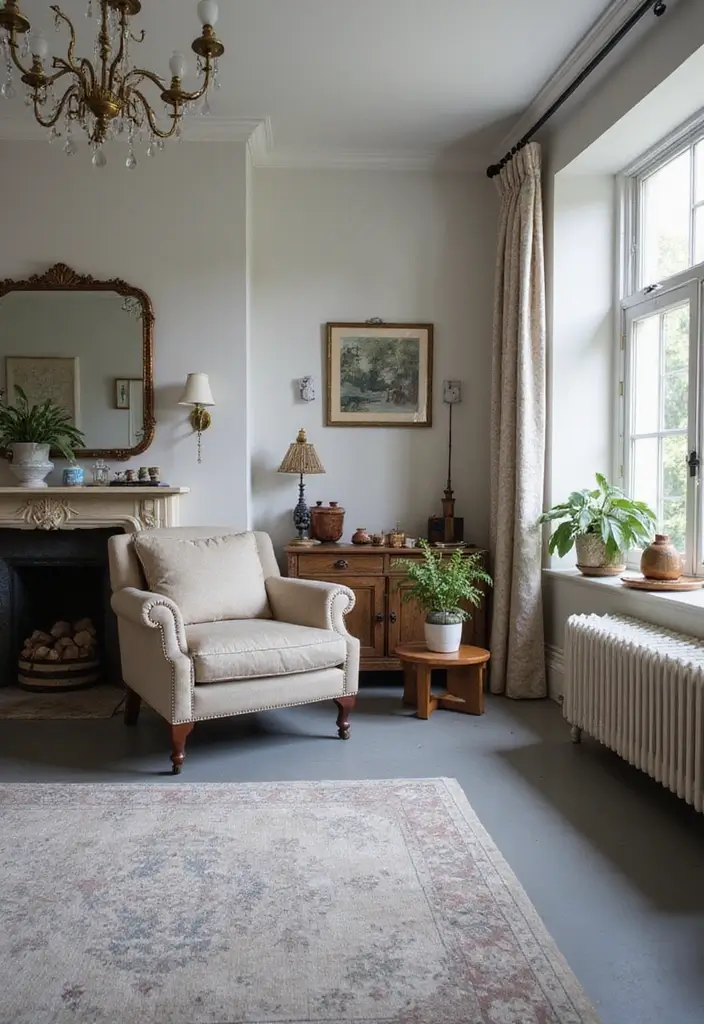 28 Grey Floor Living Room Ideas That Look Sleek & Elegant 28 28 Grey Floor Living Room Ideas That Look Sleek & Elegant - 28. Combining Old and New: A Timeless Grey Floor Design