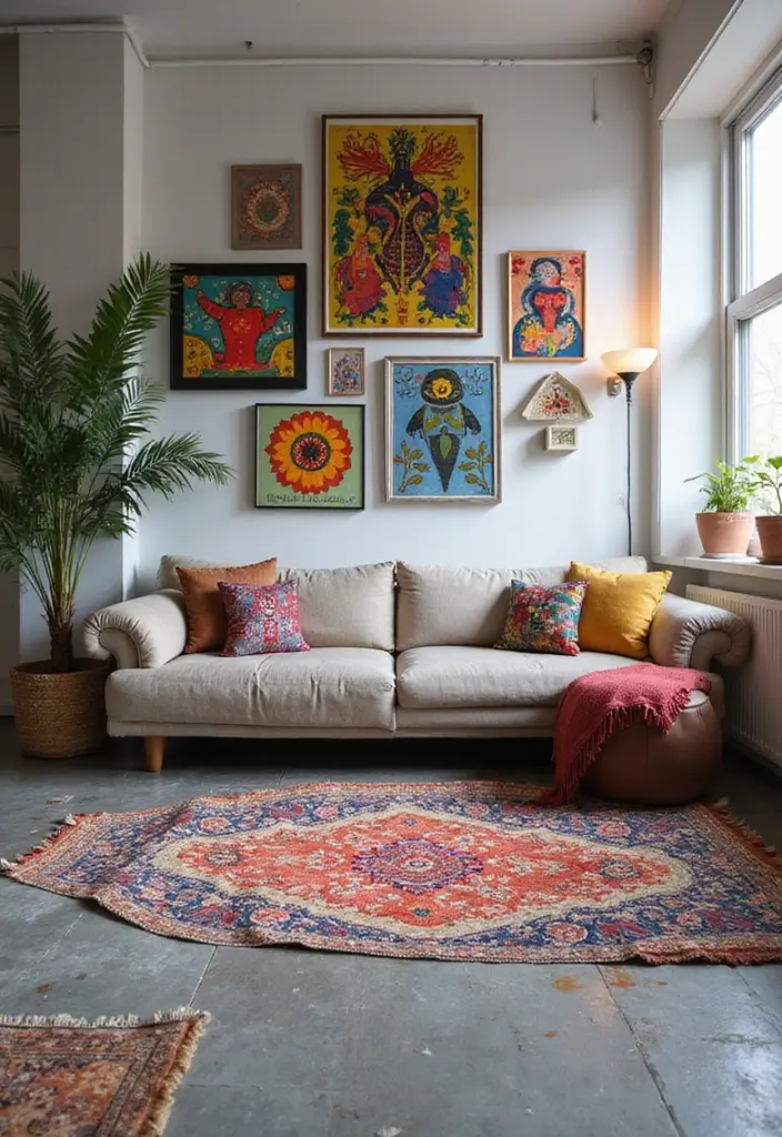 28 Grey Floor Living Room Ideas That Look Sleek & Elegant 8 28 Grey Floor Living Room Ideas That Look Sleek & Elegant - 8. Artistic Expression: Grey Floors as a Canvas