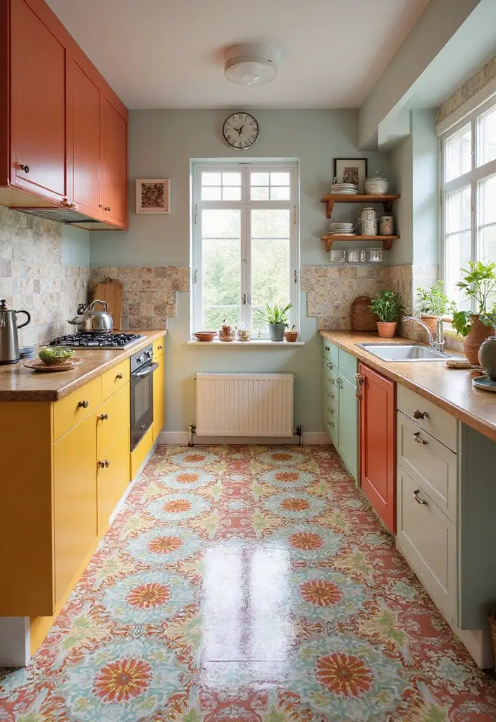 28 Kitchen Floor Inspirations That Balance Style & Function 18 28 Kitchen Floor Inspirations That Balance Style & Function - 18. Bright and Cheerful Vinyl