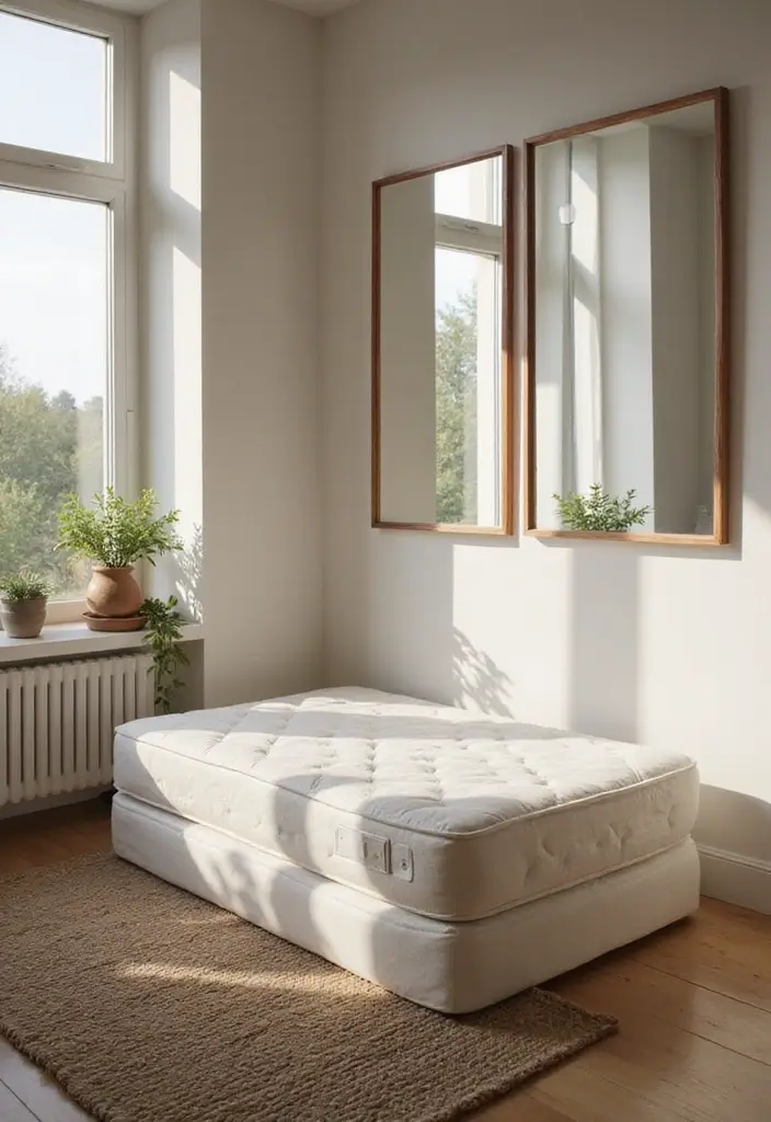 28 Mattress on the Floor Aesthetic Ideas That Feel Cozy 27 28 Mattress on the Floor Aesthetic Ideas That Feel Cozy 27. Utilize Mirrors Wisely