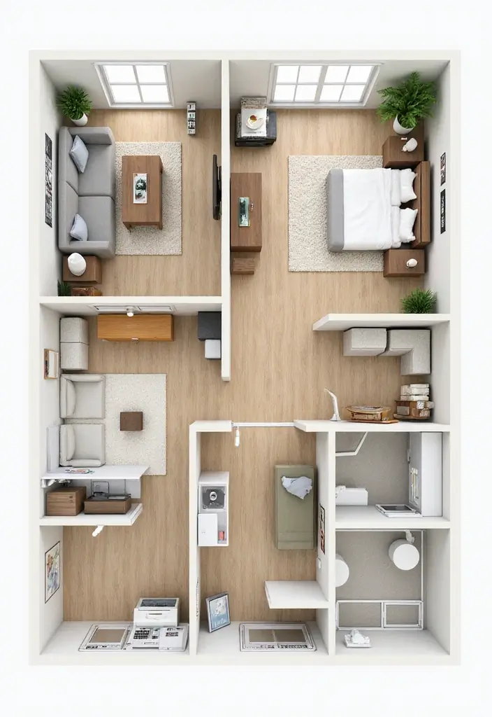 28 Small Apartment Floor Plans That Save Space Beautifully 2 28 Small Apartment Floor Plans That Save Space Beautifully - 2. The L-Shaped Layout