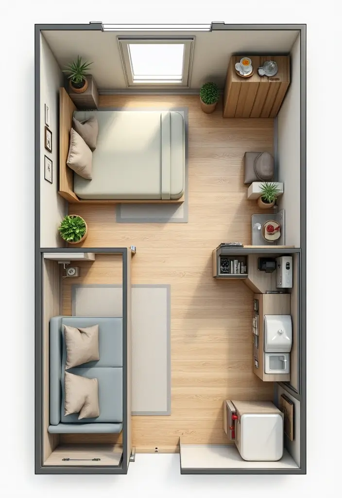 28 Small Apartment Floor Plans That Save Space Beautifully 6 28 Small Apartment Floor Plans That Save Space Beautifully - 6. The Efficient Studio Apartment