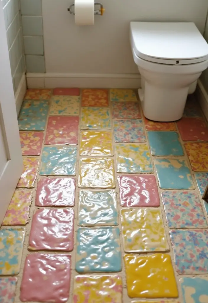 28 Small Bathroom Floor Tile Ideas That Look Spacious 14 28 Small Bathroom Floor Tile Ideas That Look Spacious - 14. Bright Colored Grout