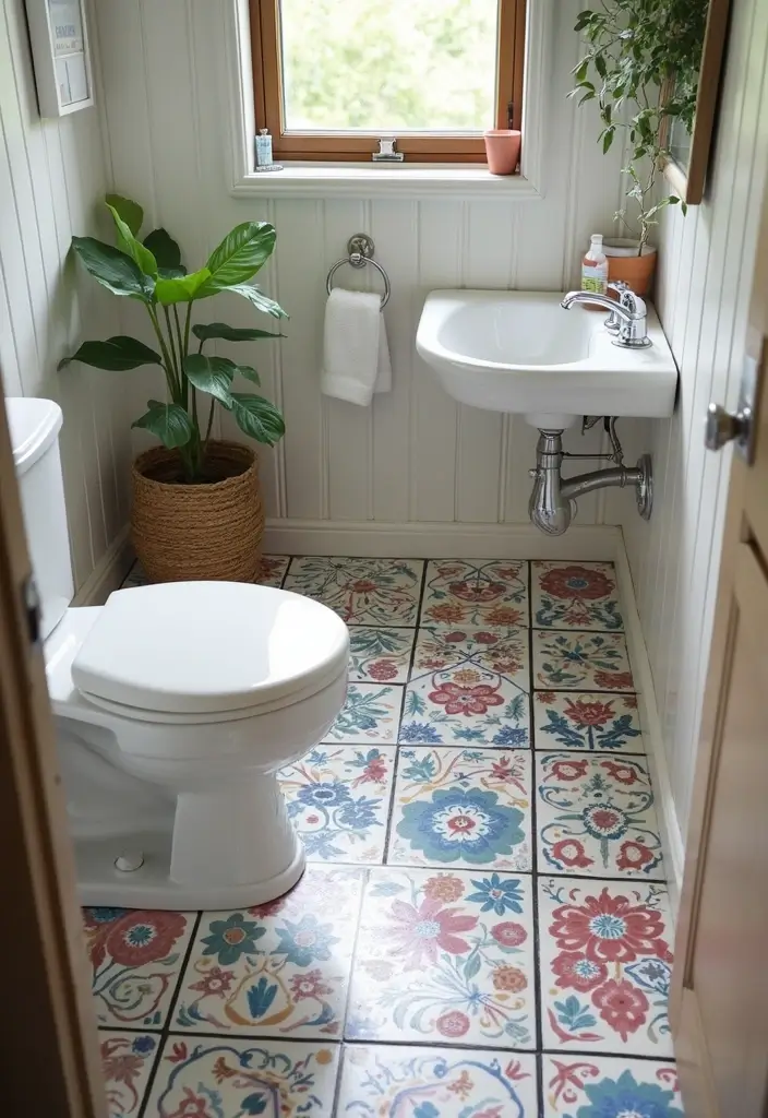 28 Small Bathroom Floor Tile Ideas That Look Spacious 17 28 Small Bathroom Floor Tile Ideas That Look Spacious - 17. Painted Tiles