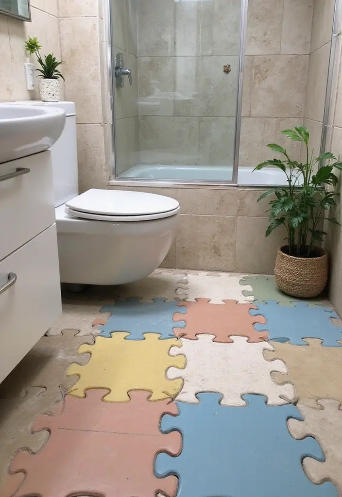 28 Small Bathroom Floor Tile Ideas That Look Spacious 23 28 Small Bathroom Floor Tile Ideas That Look Spacious - 23. Interlocking Tiles