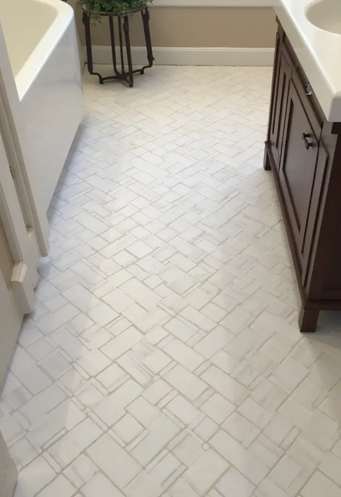 28 Small Bathroom Floor Tile Ideas That Look Spacious 26 28 Small Bathroom Floor Tile Ideas That Look Spacious - 26. Herringbone Patterns