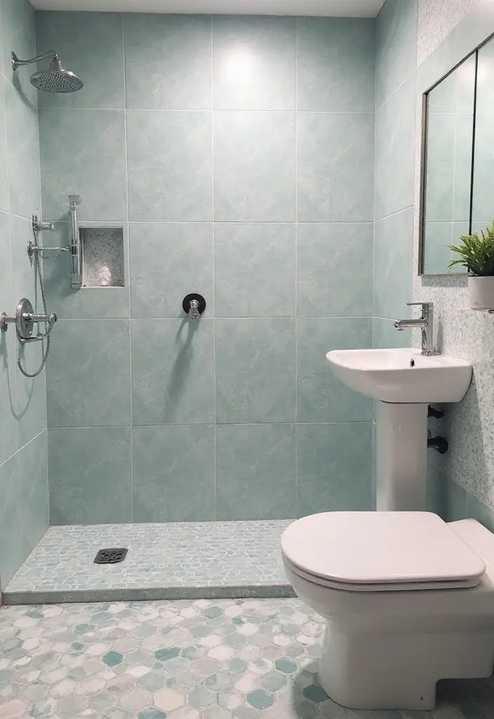 28 Small Bathroom Floor Tile Ideas That Look Spacious 3 28 Small Bathroom Floor Tile Ideas That Look Spacious - 3. Geometric Patterns