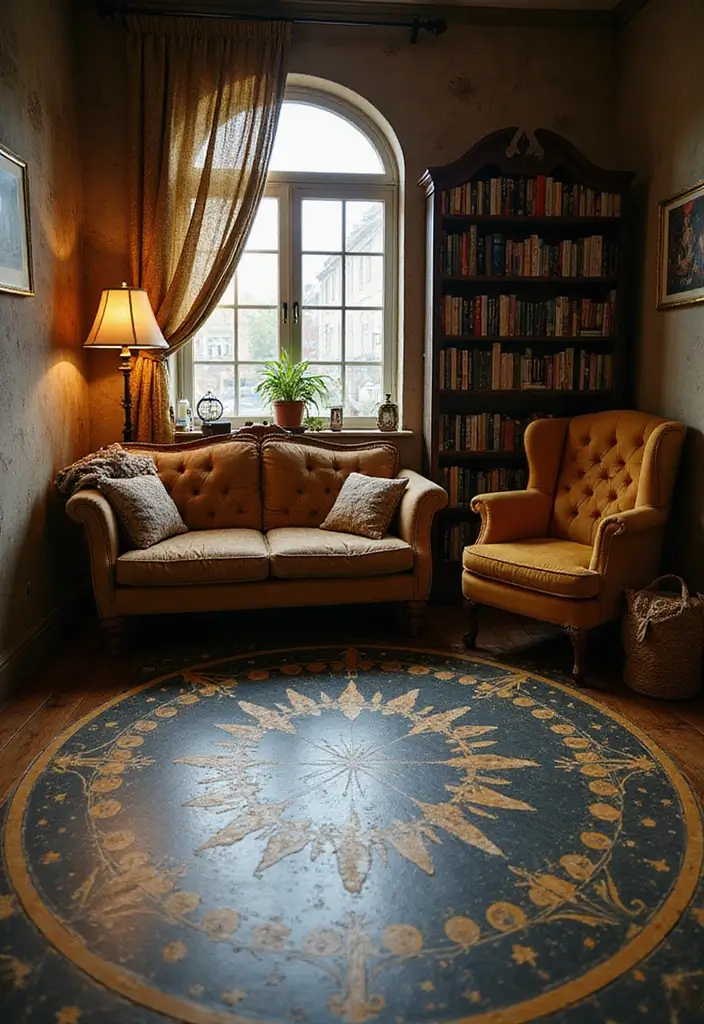 28 Stenciled Floor Ideas That Add Playful Character 12 28 Stenciled Floor Ideas That Add Playful Character - 12. Celestial Patterns