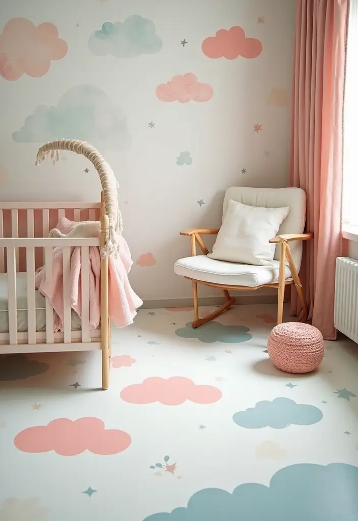 28 Stenciled Floor Ideas That Add Playful Character 15 28 Stenciled Floor Ideas That Add Playful Character - 15. Whimsical Clouds