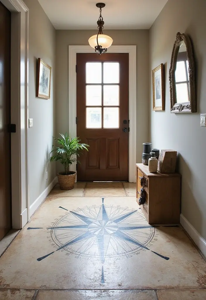 28 Stenciled Floor Ideas That Add Playful Character 17 28 Stenciled Floor Ideas That Add Playful Character - 17. Nautical Compass