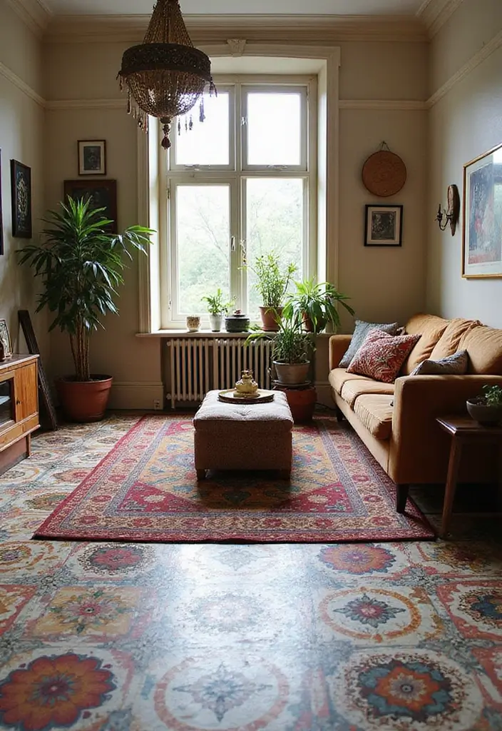 28 Stenciled Floor Ideas That Add Playful Character 26 28 Stenciled Floor Ideas That Add Playful Character - 26. Bohemian Bliss