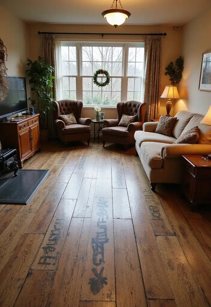 28 Stenciled Floor Ideas That Add Playful Character 4 28 Stenciled Floor Ideas That Add Playful Character - 4. Rustic Wood Plank Illusion