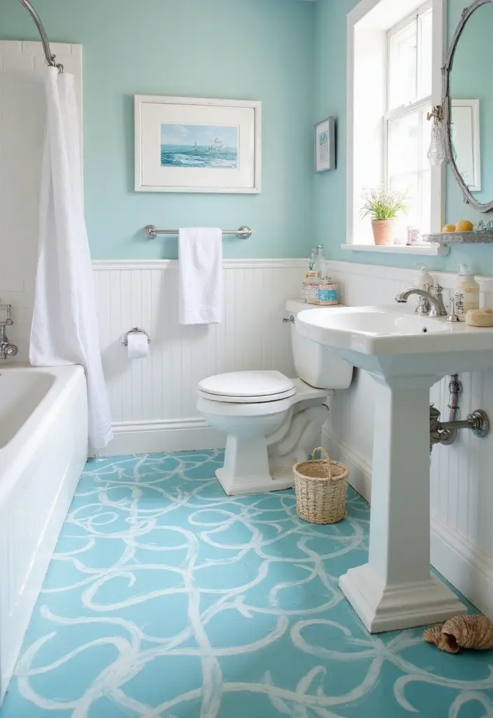 28 Stenciled Floor Ideas That Add Playful Character 6 28 Stenciled Floor Ideas That Add Playful Character - 6. Nautical Waves