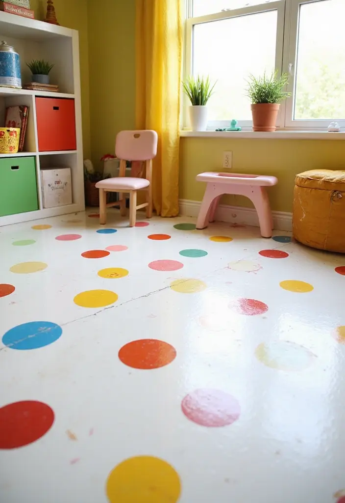 28 Stenciled Floor Ideas That Add Playful Character 9 28 Stenciled Floor Ideas That Add Playful Character - 9. Playful Polka Dots
