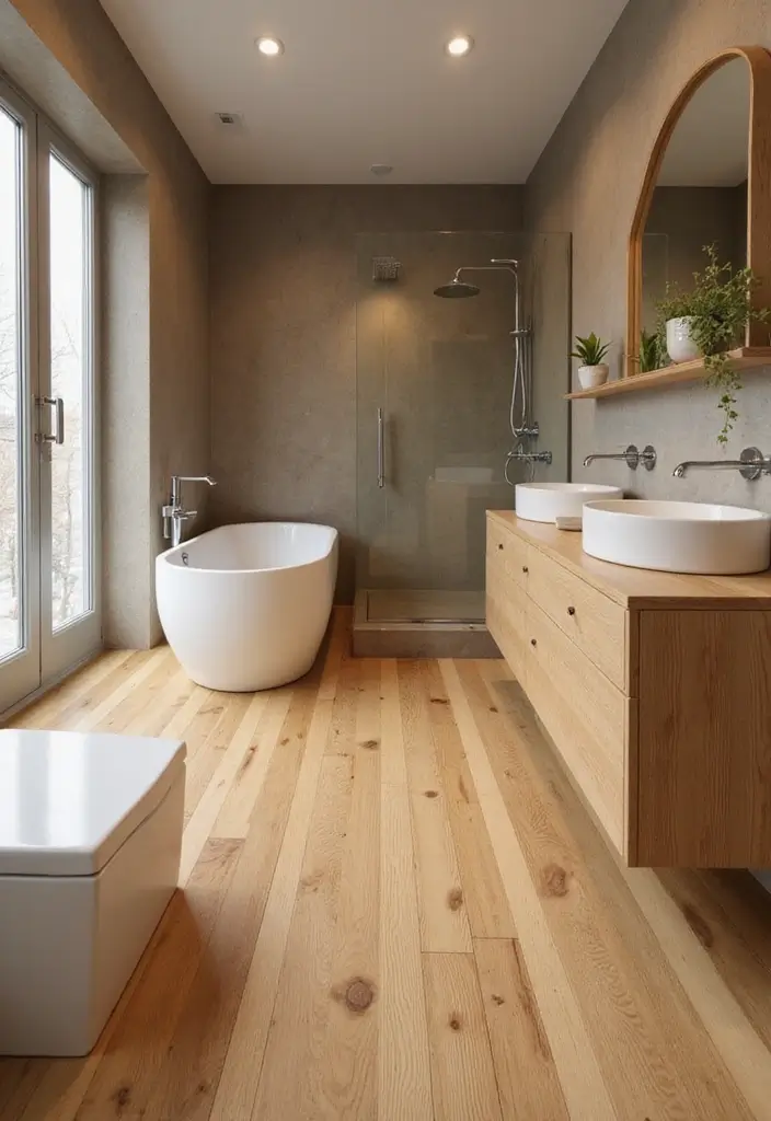 29 Bathroom Floor Ideas That Upgrade Style Instantly 1 29 Bathroom Floor Ideas That Upgrade Style Instantly - 1. Bamboo Flooring: Nature's Touch