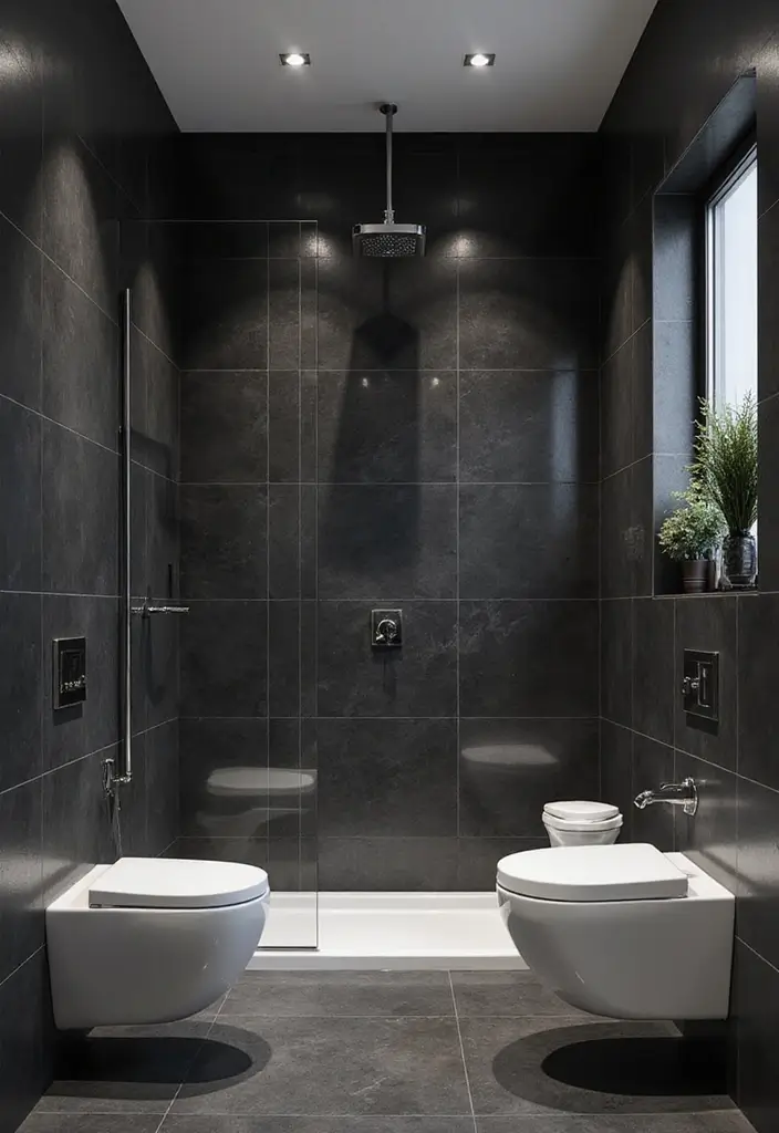 29 Bathroom Floor Ideas That Upgrade Style Instantly 19 29 Bathroom Floor Ideas That Upgrade Style Instantly - 19. Dark Tiles: Bold Statements