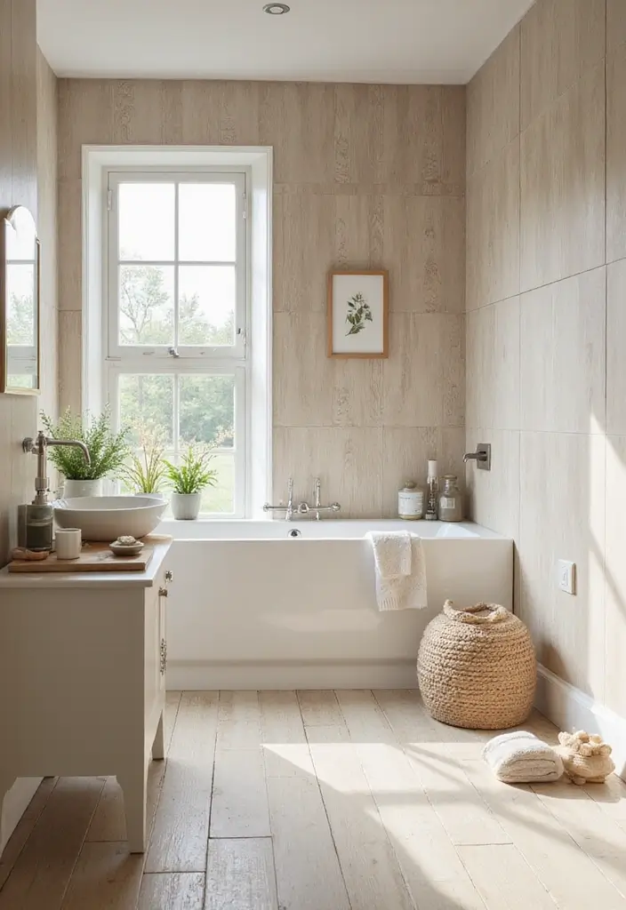 29 Bathroom Floor Ideas That Upgrade Style Instantly 20 29 Bathroom Floor Ideas That Upgrade Style Instantly - 20. Light Wood-Look Tiles: Natural Warmth