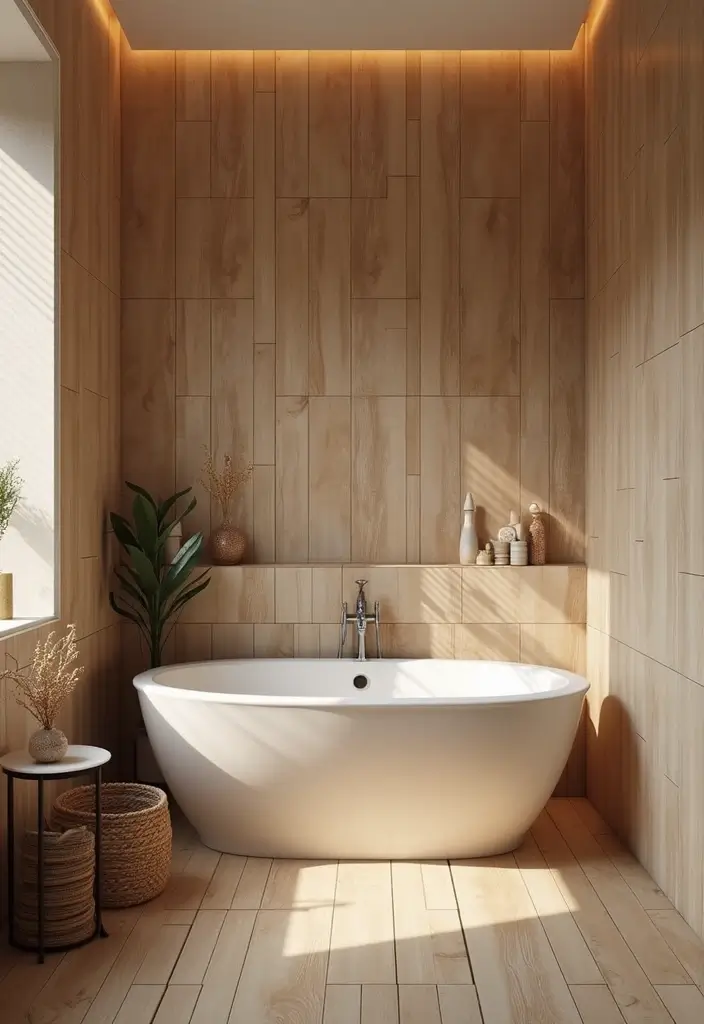 29 Bathroom Floor Ideas That Upgrade Style Instantly 24 29 Bathroom Floor Ideas That Upgrade Style Instantly - 24. Plank Tiles: Wood Beauty