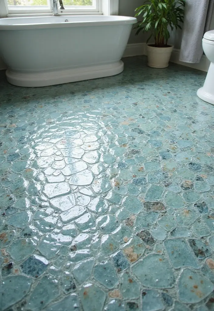 29 Bathroom Floor Ideas That Upgrade Style Instantly 3 29 Bathroom Floor Ideas That Upgrade Style Instantly - 3. Recycled Glass Tiles: Sparkling Elegance