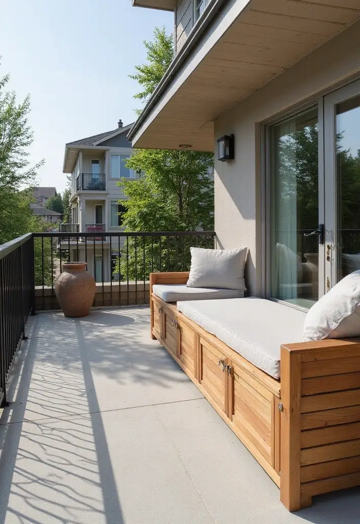 29 First Floor Balcony Ideas That Feel Elegant & Breezy 15 29 First Floor Balcony Ideas That Feel Elegant & Breezy - 15. Versatile Outdoor Storage