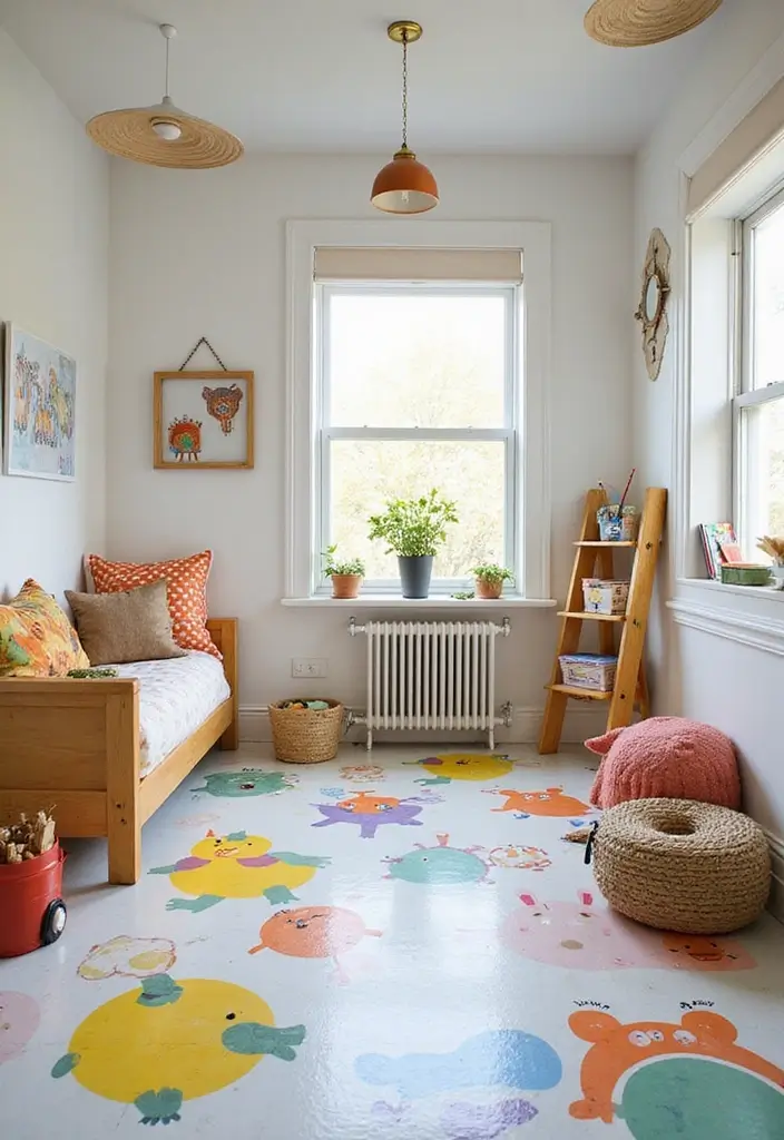 29 Floor Designs That Transform Any Room Into Chic Spaces 16 29 Floor Designs That Transform Any Room Into Chic Spaces - 16. Whimsical Floor Decals