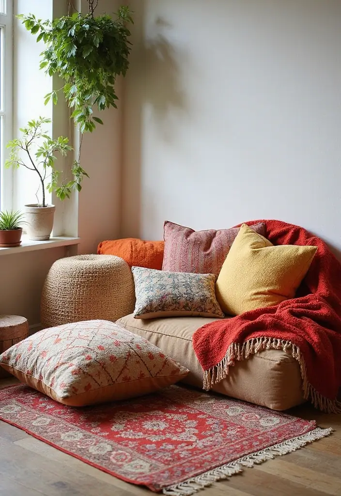 29 Floor Seating Ideas That Make Small Spaces Work 10 29 Floor Seating Ideas That Make Small Spaces Work - 10. Floor Seating with Throw Blankets