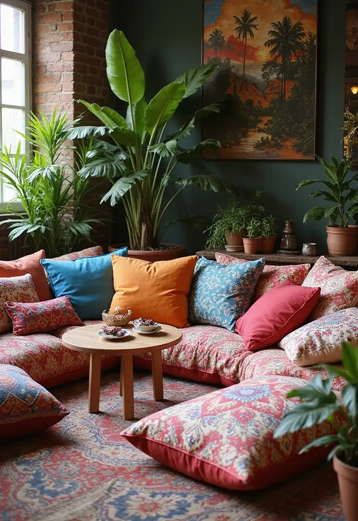 29 Floor Seating Ideas That Make Small Spaces Work 14 29 Floor Seating Ideas That Make Small Spaces Work - 14. Floor Pillows for a Boho Vibe