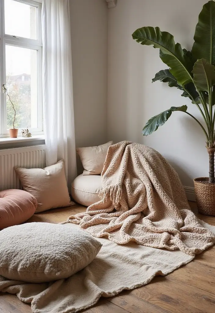 29 Floor Seating Ideas That Make Small Spaces Work 18 29 Floor Seating Ideas That Make Small Spaces Work - 18. Chic Floor Seating with Throws