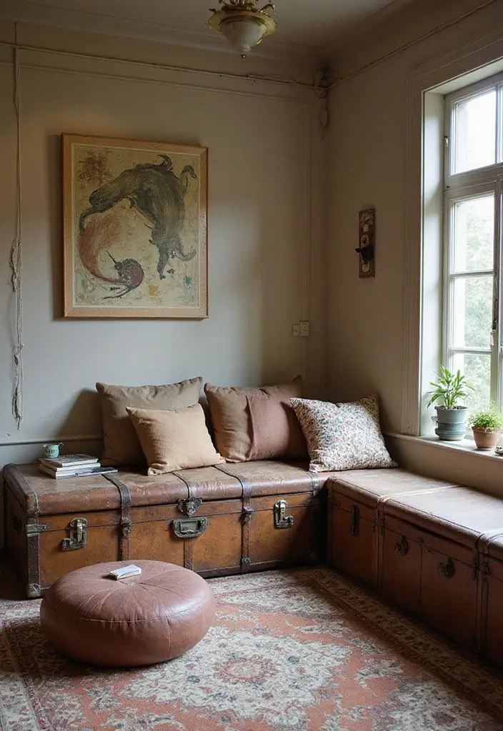 29 Floor Seating Ideas That Make Small Spaces Work 24 29 Floor Seating Ideas That Make Small Spaces Work - 24. Vintage Trunks for Seating