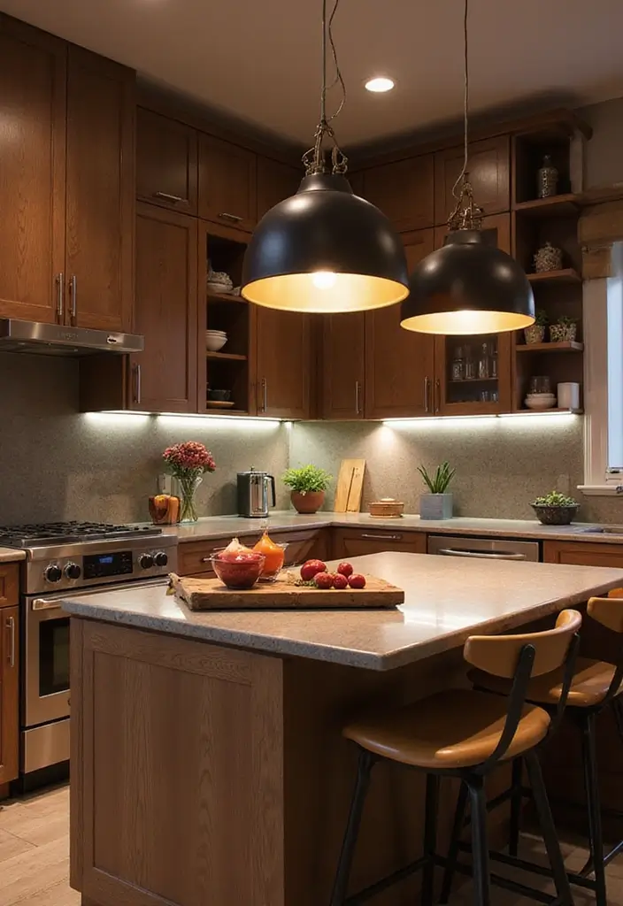 29 Kitchen Floor Plans That Maximize Function & Flow 28 29 Kitchen Floor Plans That Maximize Function & Flow - 28. Bold Lighting Designs for Dramatic Impact