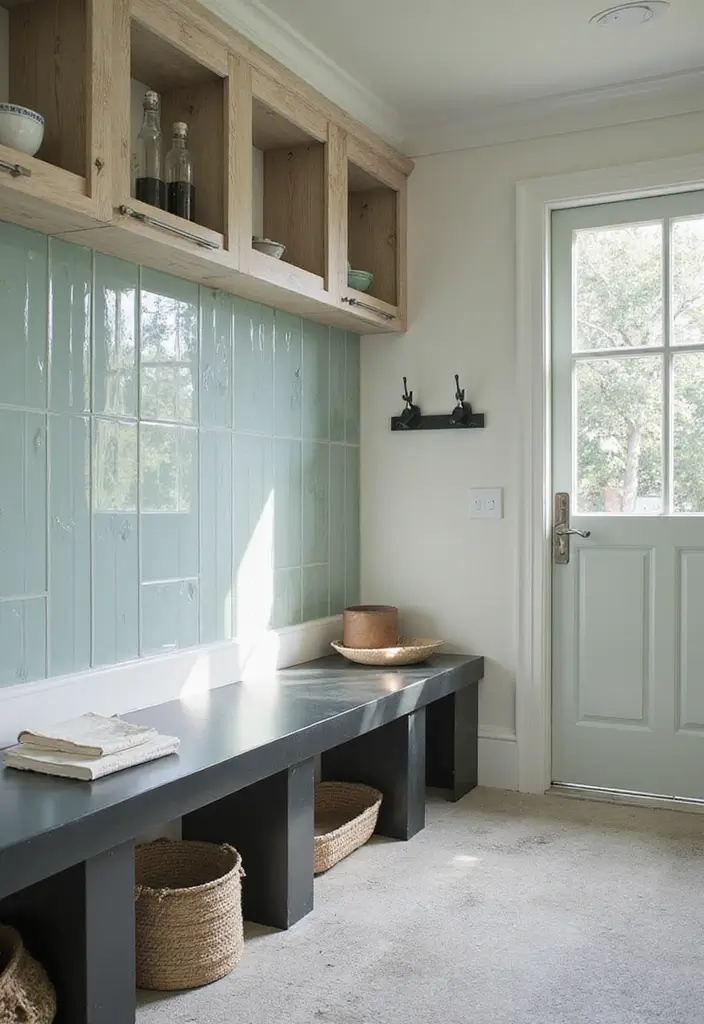 29 Mudroom Floor Inspirations That Balance Function & Style 24 29 Mudroom Floor Inspirations That Balance Function & Style - 24. Contemporary Glass Tiles