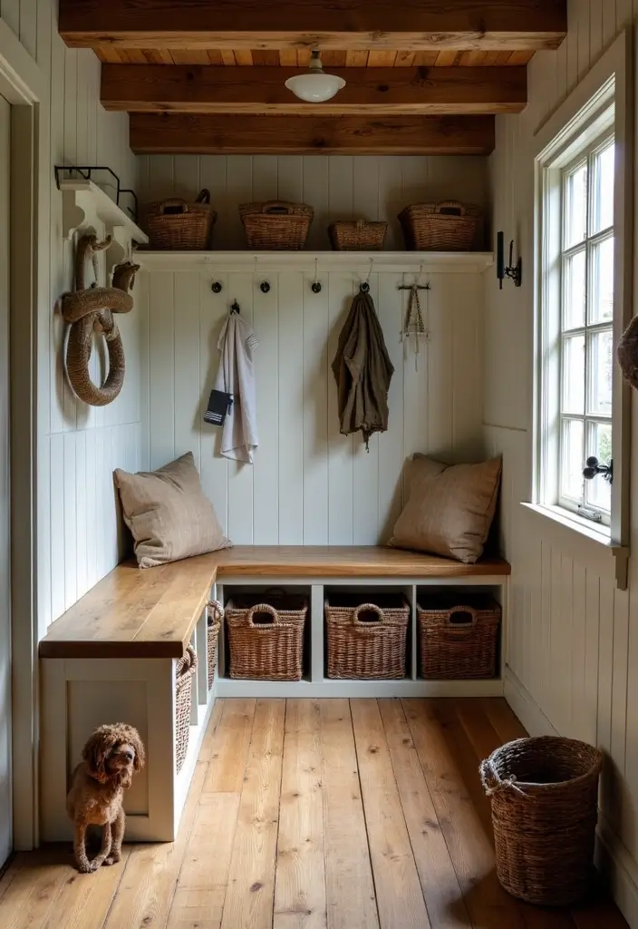 29 Mudroom Floor Inspirations That Balance Function & Style 3 29 Mudroom Floor Inspirations That Balance Function & Style - 3. Rustic Wood Planks