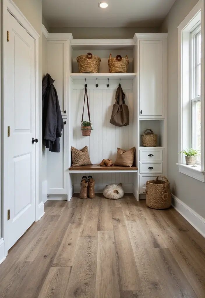 29 Mudroom Floor Inspirations That Balance Function & Style 7 29 Mudroom Floor Inspirations That Balance Function & Style - 7. Durable Laminate Flooring