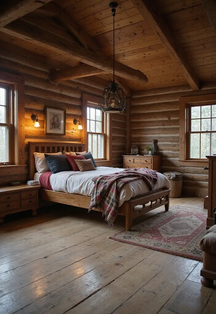 29 Wooden Floor Bedroom Designs That Never Go Out of Style 1 29 Wooden Floor Bedroom Designs That Never Go Out of Style - 1. Rustic Cabin Vibe