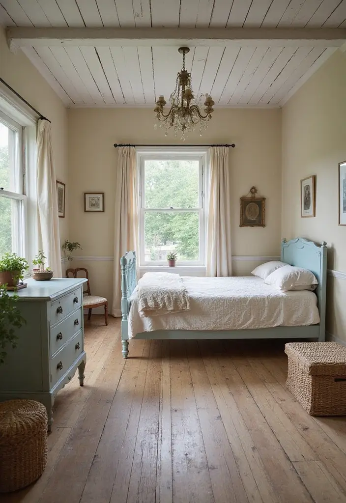 29 Wooden Floor Bedroom Designs That Never Go Out of Style 14 29 Wooden Floor Bedroom Designs That Never Go Out of Style - 14. Vintage Farmhouse