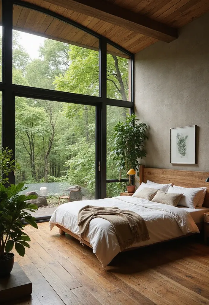 29 Wooden Floor Bedroom Designs That Never Go Out of Style 22 29 Wooden Floor Bedroom Designs That Never Go Out of Style - 22. Nature-Inspired Retreat
